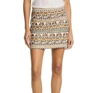NWT Veronica Beard Multi Riel Beaded Mini Skirt Size US 0 Gold Neutral $598
